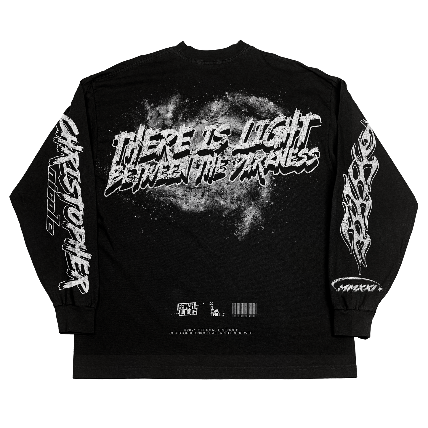 “ there is light between the darkness” Shadow grey crew neck Christopher Nicole sweatshirt.