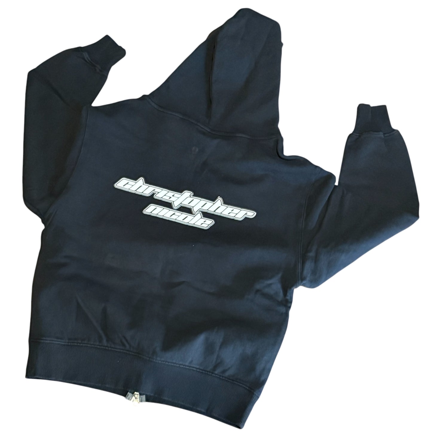 CHRISTOPHER NICOLE GARMENT DYE DOUBLE ZIPPER HOODIE.