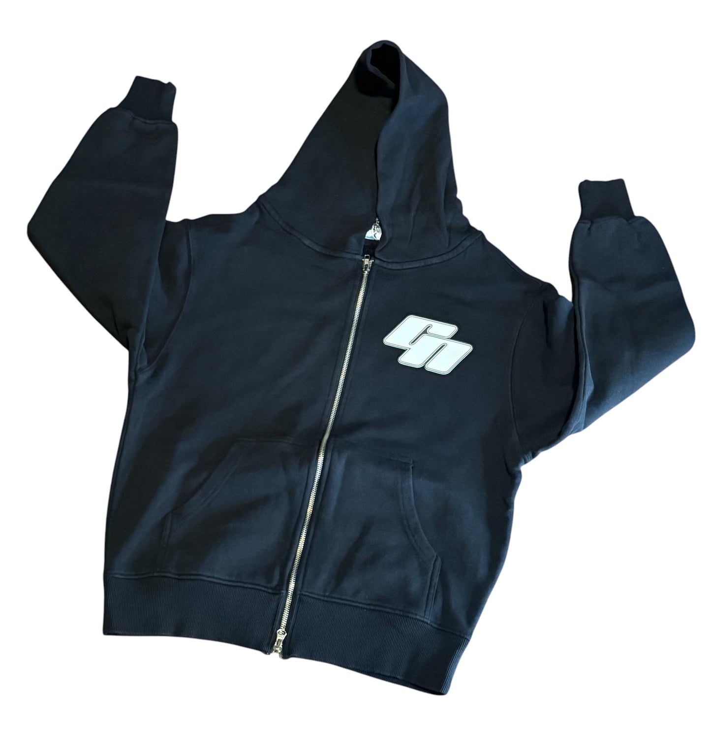 CHRISTOPHER NICOLE GARMENT DYE DOUBLE ZIPPER HOODIE.